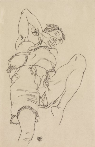 Woman in Underwear, Leaning Backwards by Egon Schiele
